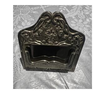 Vintage Ornate Brass Business Card Holder Victorian Scrollwork Desk Stand Office